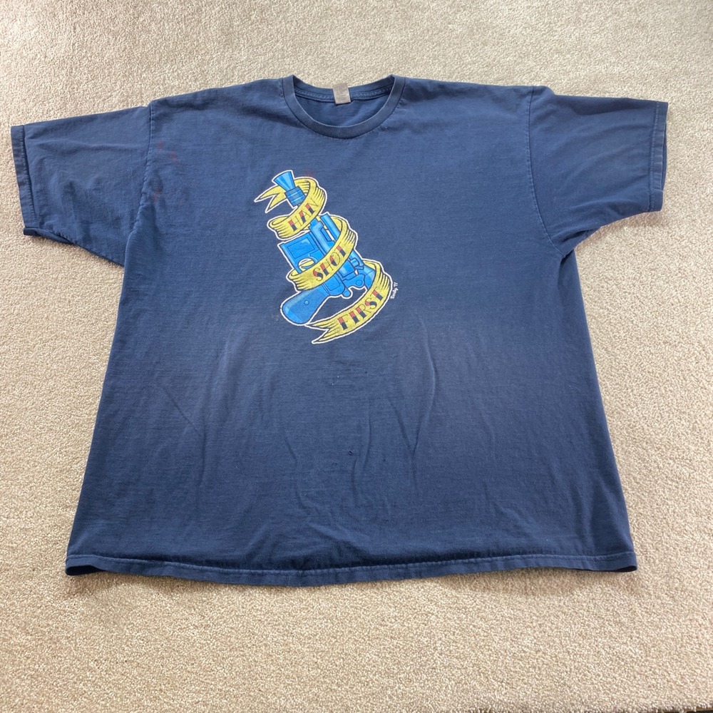 TeeFury Shirt Mens XXL Han Shot First Star Wars‎ Blaster Tattoo Graphic Tee